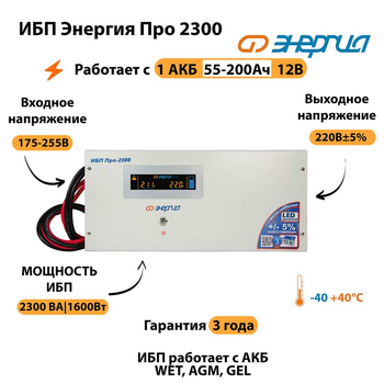 Энергия ИБП Про 2300 12В - ИБП и АКБ - ИБП для котлов - omvolt.ru